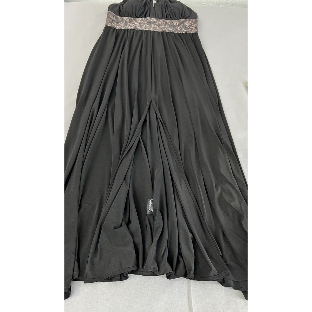 R&M Richards Formal Dress Black Sequined Waist Peephole Slit Sz 16 Prom - Picture 14 of 16